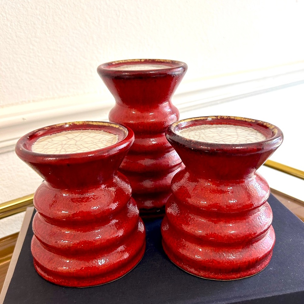 Ox Blood Crackled gGaze Candle Holders